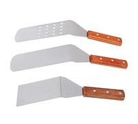 Ensemble de 3 spatules en acier inoxydable, spatule en métal pour poêle en fonte, tourne-pizza avec manche en bois, petit tourneur, outils de cuisson pour crêpes, friture de steak