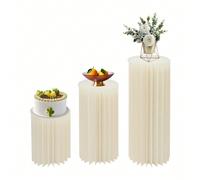 Ensemble de 3 supports de fleurs blancs, construction en carton avec panneaux en PVC, décoration cylindrique en nid d'abeille à plusieurs niveaux pour mariages, arrière-plan d'événement intérieur et e