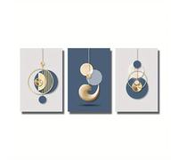 Ensemble de 3 tableaux muraux modernes, affiches graphiques abstraites or et bleu, décoration simple pour la maison, le salon ou le bureau (40 x 60 cm x 3 / sans cadre)