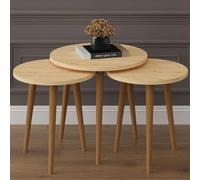 Ensemble de 3 tables basses Zigon, rondes, en bois massif d'érable, 45 cm