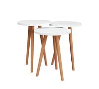 Ensemble de 3 tables d'appoint rondes blanches sur pieds - Diamètre 35 cm, Hauteurs différentes : 49, 47 et 45 cm