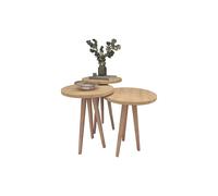 Ensemble de 3 tables d'appoint rondes coloris Chêne sur pieds - Diamètre 35 cm, Hauteurs différentes : 49, 47 et 45 cm