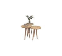 Ensemble de 3 tables d'appoint rondes coloris Chêne sur pieds - Diamètre 35 cm, Hauteurs différentes : 49, 47 et 45 cm - -