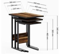 Ensemble de 3 tables d'appoint, style industriel, structure métallique, aspect bois de pin
