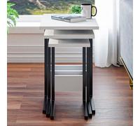 Ensemble de 3 tables d'appoint, style industriel, structure métallique, blanc/noir