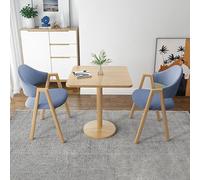 Ensemble de 3 tables de salle à manger modernes pour 2 tables de comptoir carrées avec 2 tabourets de bar en tissu, meubles de cuisine et de bureau élégants en blanc et bleu