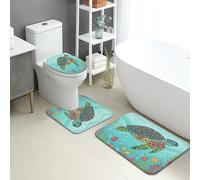 Ensemble de 3 tapis de bain à séchage rapide motif tortue de mer, tapis de douche antidérapant en flanelle lavable pour salle de bain, toilettes, toilettes