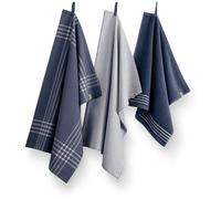 Ensemble de 3 torchons de cuisine et de vaisselle Unyqoos® – 2 torchons de 50 x 70 cm + 1 torchon de 50 x 50 cm, 100% coton, bleu et blanc, bonne capacité d'absorption, avec boucle de suspension
