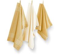 Ensemble de 3 torchons de cuisine et de vaisselle Unyqoos® Walra – 2 torchons de 50 x 70 et 1 torchon de 50 x 50, 100 % coton, jaune et blanc, rayures et carreaux, avec boucle de suspension