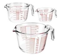 Ensemble de 3 verres doseurs : 1000 ml, 500 ml, 250 ml, avec 4 échelles (L/dL/OZ/Cups), résistants à la chaleur, sans BPA
