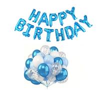 Ensemble de 31 ballons « Joyeux anniversaire » bleus et blancs avec lettres en mylar de 40 cm (16 pouces), guirlande de ballons réutilisab