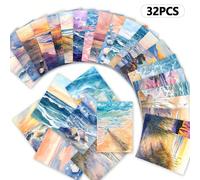 Ensemble de 32 cartes postales de paysages de plage - 11x15cm Thème vacances d'été à la plage pour journal de bord, avec illustrations classiques de belles femmes, cartes décoratives de collection con