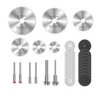 Ensemble de 32 Lames de Scie Circulaire et Disques de Coupe, Compatible avec Dremel et Autres Outils Rotatifs, Inclut des Mandrins de 3mm pour Bois, Verre, Plastique, Pierre, Métal