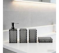 Ensemble de 4 à 5 pièces de rangement de salle de bain avec motif losange de couleur unie | Ensemble de décoration et d'organisateur de vanité de salle de bain - Comprend un porte-brosse de toilette, 