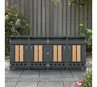 Ensemble de 4 abris pour poubelles de 240 L et 120 L, habillage en acier galvanisé, armoire pour poubelles avec ressort à gaz et serrure, aspect bois gris, résistant à la corrosion