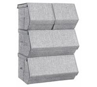 Ensemble de 4 boîtes de rangement empilables Unyqoos®, avec fermeture magnétique, en polyester imitation lin, renforcées en carton, avec cadre métallique de 5 mm de diamètre. Contenu : 2 boîtes de 44