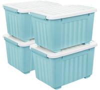 Ensemble de 4 boîtes de rangement Ibzoa® – 35 L, en polypropylène (sans BPA), boîtes robustes et empilables, équipées de roulettes, d'un couvercle et d'une poignée, opaques, idéales pour la maison et