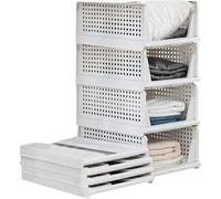 Ensemble de 4 boîtes de rangement pliables Unyqoos®, organisateur de tiroirs en plastique, dimensions 45 x 34 x 18 cm, empilables, polyvalentes pour placard et cuisine, couleur blanche
