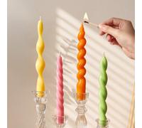 Ensemble de 4 bougies spirales de couleur bonbon, rose, jaune, orange, vert, cire de soja faite à la main, combustion longue durée, parfumées, pour décoration de centre de table de mariage, fêtes d'an
