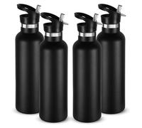 Ensemble de 4 bouteilles en acier inoxydable de 750 ml, à double paroi, isolées sous vide, avec paille, de couleur noire