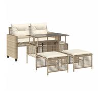 vidaXL Ensemble de salon de jardin 4 pièces avec coussins Beige – poly rotin, verre