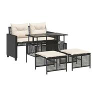 vidaXL Ensemble de salon de jardin 4 pièces avec coussins noir Poly rotin verre