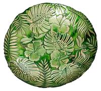 Ensemble de 4 centres ronds en verre avec des feuilles vertes, dimensions : 33 x 33 x 6 cm