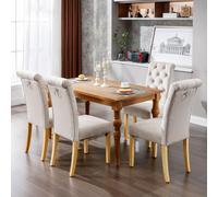 Ensemble de 4 chaises de salle à manger Samt, revêtement en velours, pieds en chêne, clous chromés, chaise pour chambre, chaise pour cuisine, fauteuil pour salon, fauteuil de détente, couleur beige