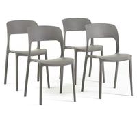Ensemble de 4 chaises empilables en polypropylène renforcé de fibres de verre, adaptées pour une utilisation intérieure et extérieure, idéales pour les jardins, les bars et les restaurants. Design mod