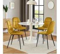 ENSEMBLE DE 4 CHAISES POUR CUISINE / SALON MOUTARDE AVEC CAPITONNAGE - REVÊTEMENT EN TISSU VELOURS