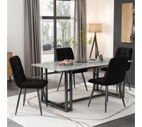 Ensemble de 4 chaises salle à manger moderne, Chaise de cuisine, rembourrées en velours avec dossier et structure en métal, Noir Aosom France