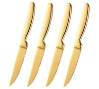 Ensemble de 4 couteaux à steak, dents en acier inoxydable, manche unique doré, 22 cm