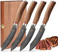 Ensemble de 4 couteaux à steak Silecomplaza, lame de 12 cm, acier damas de 67 couches