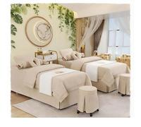 Ensemble de 4 draps de lit de massage en coton et lin de qualité supérieure, couvre-lit épais de couleur unie pour salon de beauté, housse de lit de spa inf Beige Square bedside 180*60cm(70.8*23.6in)