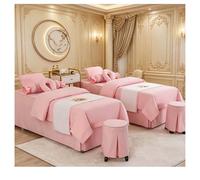 Ensemble de 4 draps de lit de massage en coton et lin de qualité supérieure, couvre-lit épais de couleur unie pour salon de beauté, housse de lit de spa inf rose Square bedside 190*80cm (74.8*31.5in)