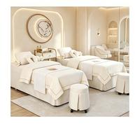Ensemble de 4 draps de lit de massage en coton et lin de qualité supérieure, couvre-lit épais de couleur unie pour salon de beauté, housse de lit de spa inf blanc Square bedside 185*80cm(72.8*31.5in）