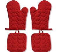 Ensemble de 4 gants de cuisine et maniques résistants à la chaleur, en coton, comprenant 2 gants et 2 maniques, jusqu'à 251 °C, avec poignets de 30 cm, surface antidérapante en forme de cœur, de coule
