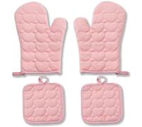 Ensemble de 4 gants de cuisine Unyqoos® – Gants de cuisson résistants à la chaleur, épais, avec une surface antidérapante pour une prise en main sûre, couleur rose