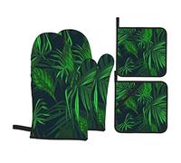 Ensemble de 4 Gants de Four et maniques pour Plantes de la Jungle Tropicale Verte