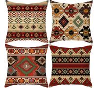 Ensemble de 4 housses de coussin de 18x18 pouces, motifs ethniques géométriques, housses de coussin décoratives de style occidental, idéales pour canapé-lit
