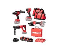 Ensemble de 4 machines ROTAKE 18V - Perceuse visseuse à percussion D2H-50D + Meuleuse G1-125 + PERFORATEUR 8902 + Scie circulaire 8303 + Visseuse à