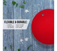 Ensemble de 4 maniques et dessous de plat en silicone Unyqoos®, sans BPA, 100% silicone platine, résistants à la chaleur de -48°C à 230°C, comprenant 2 modèles ronds de 18 cm de diamètre et 2 modèles 