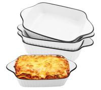 Ensemble de 4 mini-plats à gratin en céramique – Adaptés au four, au four à air chaud et au micro-ondes – Idéaux pour lasagnes et autres plats gratinés – Blanc – 26,5 x 14,5 x 4,5 cm