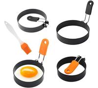 Ensemble de 4 moules à œufs en acier inoxydable Benzoa®, avec revêtement antiadhésif, poignée ergonomique et pinceau à huile orange – résistants à la chaleur, adaptés aux poêles, aux plaques de cuisso