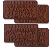 Ensemble de 4 moules en silicone pour cuisson, marque Ibenzoa®, adaptés au contact alimentaire, avec des lettres et des chiffres alphanumériques, dimensions 22,5 x 10,5 x 0,6 cm, plage de température 