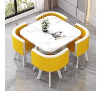 Ensemble de 4 pièces avec table de salle à manger ronde et 4 chaises - Élégant et compact pour petit déjeuner, bar, bureau, café, balcon et salon - Tissu d'ameublement en coton et lin durable H8