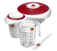 Ensemble de 4 pièces comprenant : un bol, une tasse, un verre doseur et une spatule, en plastique