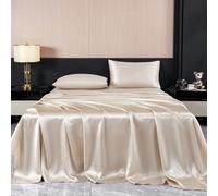 Ensemble de 4 pièces de draps de lit en satin de fausse soie de couleur kaki unie, 1 drap-housse + 1 drap plat + 2 taies d'oreiller, ensemble de protection de matelas (inserts d'oreiller non inclus),