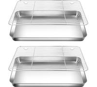 Ensemble de 4 plaques de cuisson Ibzoa® pour la cuisson et la rôtisserie, comprenant 2 plaques et 2 grilles, en acier inoxydable 430, dimensions 40 x 30 x 2,5 cm, couleur argent