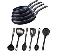 Ensemble de 4 poêles de 20 24 28 et 30 cm et 6 ustensiles Fackelmann Brandao Noir|Vert